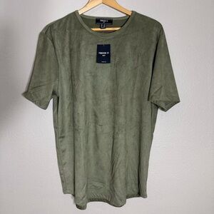 [New] Forever 21 Men Olive Green Suede-Effect T-Shirt // Men Size XL